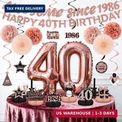 40th Birthday Decorations Kit for Women, Rose Gold Happy 40th Birthday Banner, A