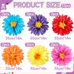 12 PCS Daisy Tissue Paper Pom Poms Fiesta Mexican Flowers 14 Inch Wall Decor