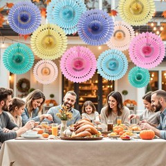 12 PCS Pastel Rainbow Paper Fans Tissue Flowers Groovy Birthday Party Decor