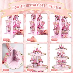 3 Tier Princess Birthday Cupcake Stand Party Decorations Floral Princess Cupc…