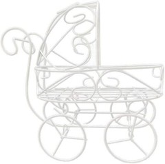 Baby Shower White Metal Carriage Stroller Centerpiece Great For Decoration