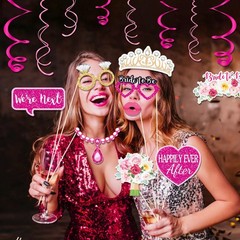 28 PCS Wedding Photo Booth Props Pink Bride To Be Selfie Mrs Party Decor