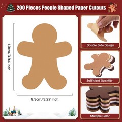 200 Pcs Christmas Gingerbread Man Cutouts 4» People Shaped Paper Cutouts Ass…