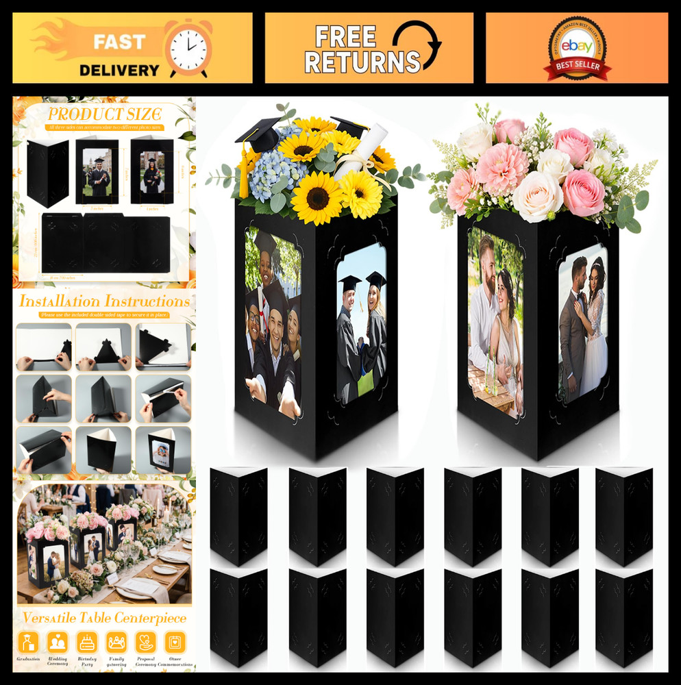 12 Pcs Graduation Table Centerpieces – 3-Sided Photo Display Frames, Congrats Gr