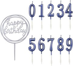 10-Pieces Number Birthday Candles – Candles, 0-9 Glitter Blue