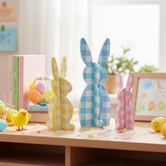 Wooden Easter Bunny Decor Table Centerpiece Tiered Tray Home 58 Inch 3 PCS