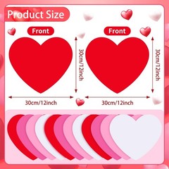 36 PCS 12 Inch Red White Valentines Day Large Heart Paper Cutouts Craft