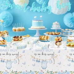 Blue Baby Boy Baby Shower Tablecloth Set of 3 Greenery Decorations Table Cover