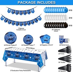 202 Pieces Congrats Grad Party Supplies serves 24 blue black white