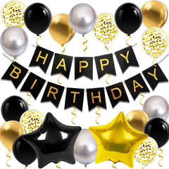 Black and Gold Birthday Decorations for Women, Black Happy Birthday Banner, Star