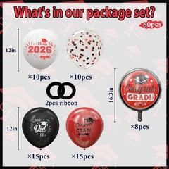 Graduation Black and Red Balloons 2026 Grad Latex Confetti Balloons with Con…