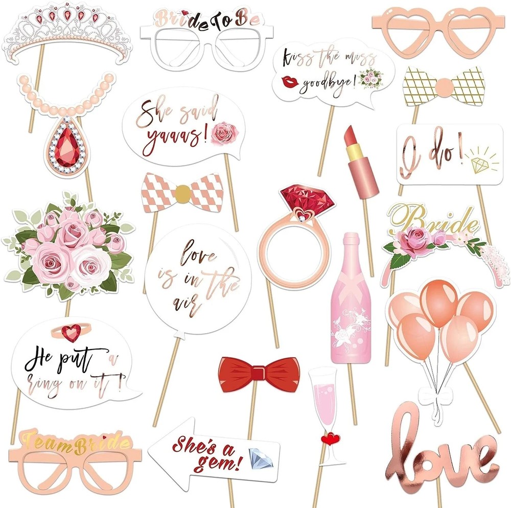 23PCS Photo Booth Props Wedding Pink Team Bride To Be Hen Party Birthday BiG Pak