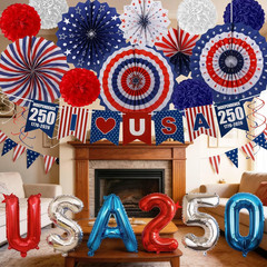 27PCS 250Th Anniversary Decorations, 4Th of July Decorations Memorial Day Red Wh