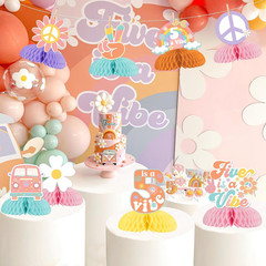 8 Pieces Five Is a Vibe Honeycomb Centerpieces, Boho Girl’S 5Th Birthday Party D
