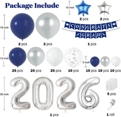 Graduation Decorations Class of 2026: Navy Blue and Silver Graduation Balloon Ar