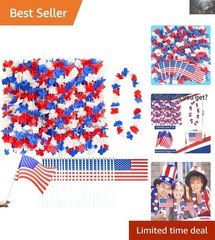 40 PCS Red White and Blue Flower Leis & Flags – Perfect 4th of July Favors