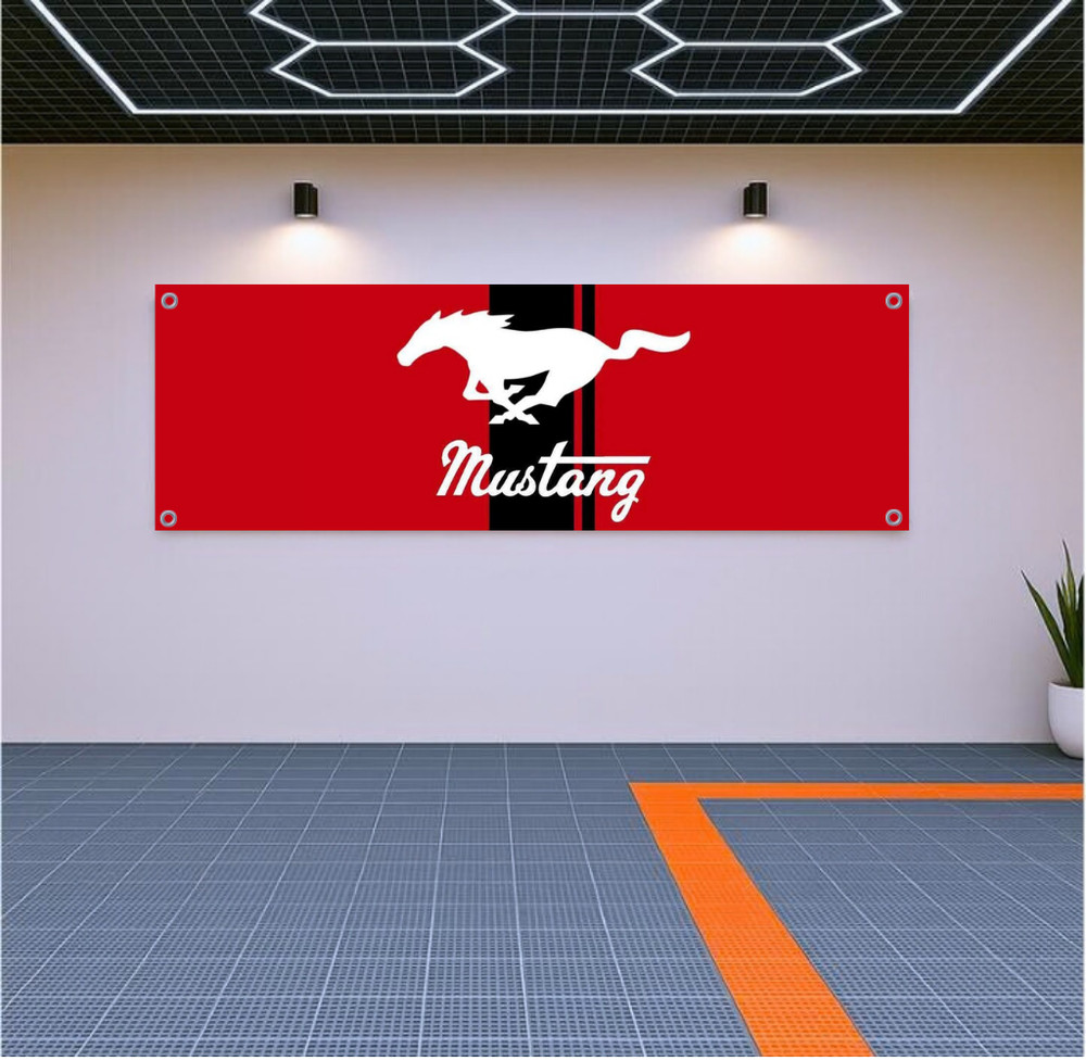Ford Mustang Flag Banner 71×24 in Muscle Car Garage Wall Decor