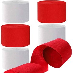6 Rolls White Red Crepe Paper Party Streamers 1.8 Inch 82 Feet Per Roll