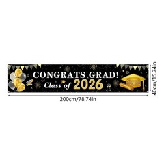 Black And Gold Graduation Backdrop 200X40Cm Polyester Fabric 2026 Banners