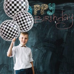 Black White Checkered Balloons 4Pcs 22 Inch 4D Checkered Balloons Checkered P…