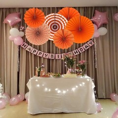 Party Hanging Paper Fans Set, Orange round Pattern Paper Garlands Decoration for