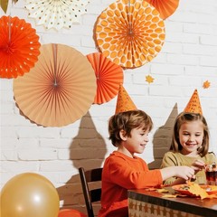 SUNBEAUTY 7 Pack Paper Fans Orange