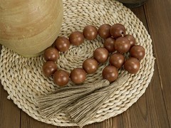 Extra Large Wood Bead Garland Brown with 1.6″ Diameter Wooden Beads and Tassels,