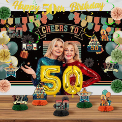 Vintage 50Th Birthday Decorations for Men Womens, Back in 1976 Backdrop Banner,