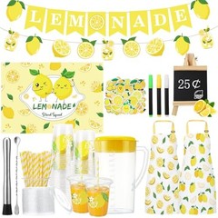 Lemonade Stand Supplies 100 Pcs Lemonade Cups with Lids and Straws Kids Lemon