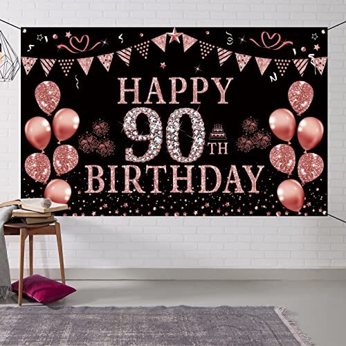 90th Birthday Decorations Rose Gold 90 Year Old Birthday Backdrop Banner for …