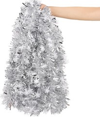 33 Feet Christmas Tinsel Garland, Metallic Silver Christmas Snowflake Hanging