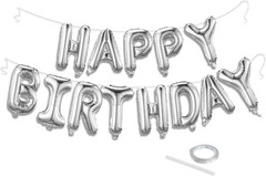 Silver Happy Birthday Balloon Banner Set -16 Inch Foil Letters Balloons, Reus…