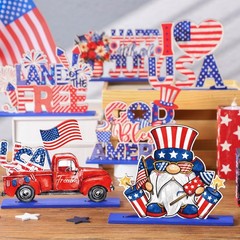 6 Pcs 4th of July Table Decorations, Memorial Day Patriotic Wooden Table Centerp