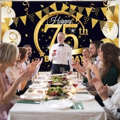 Birthday Party Decoration Extra Large Fabric Black Large, Black,Gold