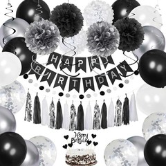 Chic Black, White & Silver Party Supplies – 42-Piece Birthday Decoration Set