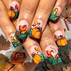 French Tip Press on Nails Square False Nails with Maple Leaf Artificial Nail