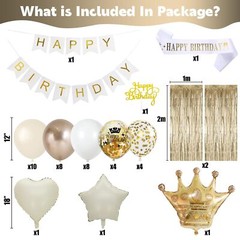 White & Gold Birthday Decor – Cream Champagne Gold Balloons, Banner, Foil