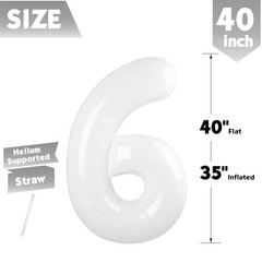 40 Inch Balloon, Giant 6 Number Balloons for 6th Birthday Number 6 White