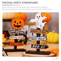 2PCS Halloween Ghost Pumpkin Decoration Table Centerpiece Wood Sign Table Decor