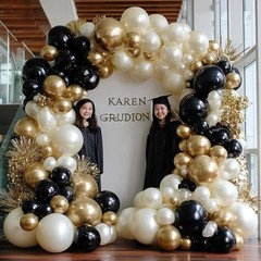 Pinbra Black White Gold Balloon Garland Double Stuffed Pearl Sand Champagne