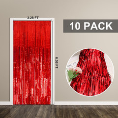 10 Pack Foil Curtain Backdrop Red Metallic Tinsel Foil Fringe Curtains Photo Boo