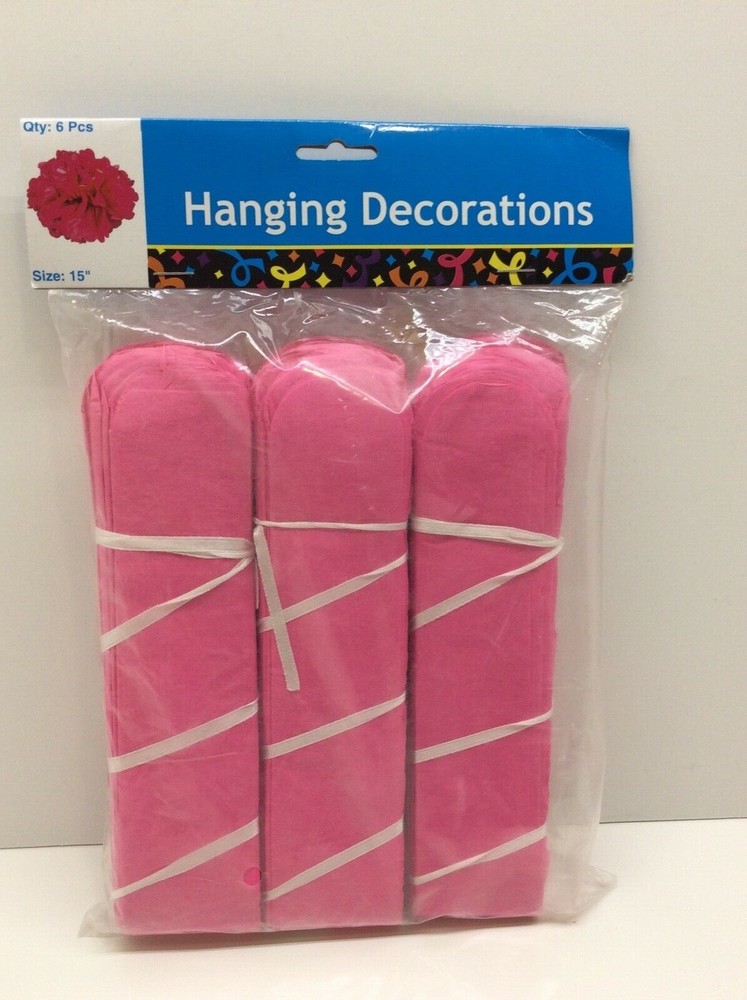 Oriental Trading Hot Pink Tissue Pom Pom Decor with Grommet 6 Pieces 15″