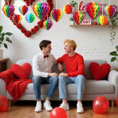 12 Pcs Rainbow Pride Heart round Paper Honeycomb Balls Pride Decorations, Heart