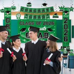 Graduation Decorations Class of 2026 Green Graduation Party Decor Set include…