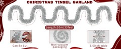 DECORA 33 Feet Silver Tinsel Garland, Christmas Metallic Hanging Tinsel Garland