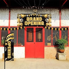7ft Grand Opening Store Sign Triangle Flags Set – Black Gold