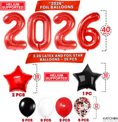 KatchOn, Red and Black Graduation Decorations 2026 – Pack Of 37 | Giant 40 Inch,