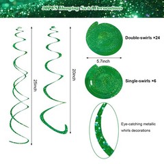 Green Hanging Swirl Foil Plastic Party Ceiling Streamer Ornament Set 30 PCS