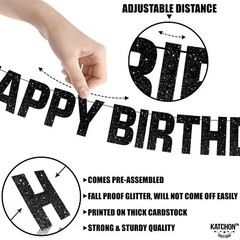 KatchOn, Glitter Black Happy Birthday Banner Light Up – Prestrung, 10 Feet | …