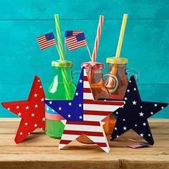 Durable 3-Pc Wooden Star Decorations in Red, White & Blue for Tiered Trays